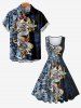 Plus Size Dragon Wizard Skulls Rose Flower Print A Line Swing Dress -  