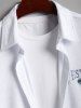 Men's PARIS Letter Embroidered Colorblock Button Up Terry Cloth Toweling Short Sleeves Shirt -  