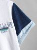 Men's PARIS Letter Embroidered Colorblock Button Up Terry Cloth Toweling Short Sleeves Shirt -  