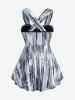 Plus Size Bubble Ombre Glitter 3D Print Overlap Panel Lace Trim Crisscross Strapy Tank Top -  