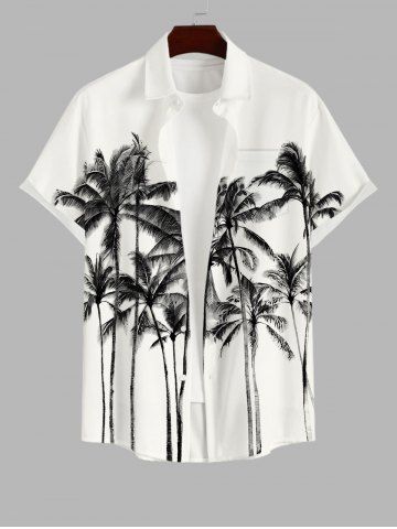 Men's Ink Painting Coconut Tree Print Buttons Pocket Hawaii Shirt