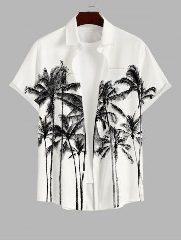 Men's Ink Painting Coconut Tree Print Buttons Pocket Hawaii Shirt - WHITE - XL