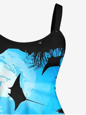 Plus Size Sea Creatures Turtle Fish Colorblock Print Hawaii Tank Dress