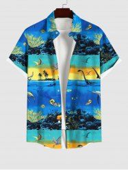 Chemise Décontractée Boutonnée Mouette et Dinosaure Imprimés de Grande Taille avec Poche - Multi-A XL