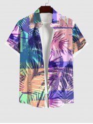 Chemise Feuille Arbre Noix de Coco Imprimé en Blocs de Couleurs Grande Taille avec Poche - Multi-A M