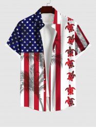 Chemise Imprimé Drapeau Américain Hawaiien à Boutons Grande Taille avec Poches - Multi-A L