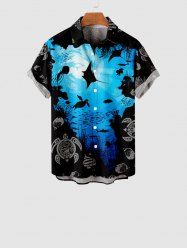 Kid's Sea Creatures Turtle Fish Colorblock Print Hawaii Buttons Pocket Hawaii Shirt -  