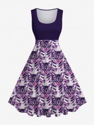 Plus Size Cat Colorblock Print Sleeveless Vintage 1950s Swing A Line Dress -  