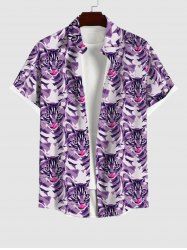 Chemise Boutonnée Chat Imprimé en Blocs de Couleurs avec Poche de Grande Taille pour Homme - Pourpre  M