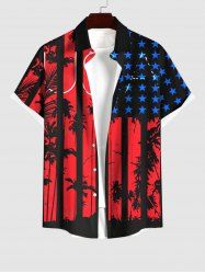 Chemise Boutonnée Drapeau Américain Imprimé avec Poche de Grande Taille - Rouge XL