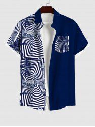 Chemise Rayée Zèbre et Arbre Imprimés de Noix de Coco Hawaii avec Poche de Grande Taille pour Homme - Bleu de Minuit 4XL