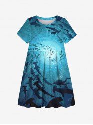 Kid's Fish Ombre Spiral Sea World Print Hawaii Sea Creatures Dress -  