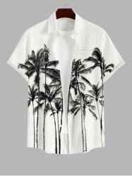 Chemise Décontractée Cocotier Peinture D'Encre Imprimés avec Poche - Blanc 4XL