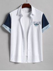 Chemise en Tissu Étanche Manches Courtes avec Lettre Brodée en Blocs de Couleurs pour Hommes - Blanc S