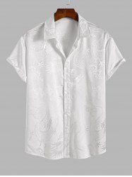 Men's Oriental Dragon Jacquard Silky Satin Button Up Short Sleeves Shirt -  