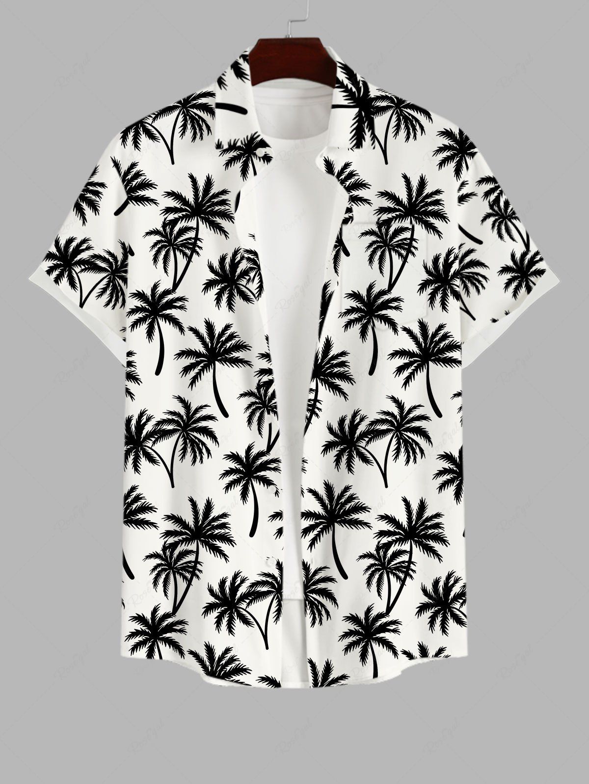 Chemise Hawaïenne Imprimé Cocotier à Boutons avec Poche pour Homme Blanc XL