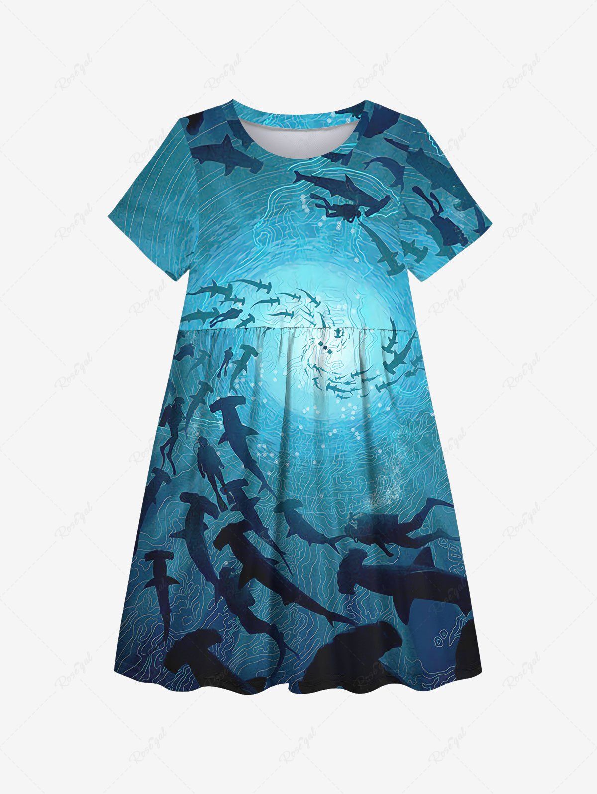 Sale Kid's Fish Ombre Spiral Sea World Print Hawaii Sea Creatures Dress  