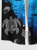 Plus Size Sea Creatures Turtle Fish Colorblock Print Buttons Pocket Hawaii Shirt For Men -  