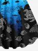 Robe Débardeur Hawaïen à Imprimé Tortue Marine et Poissons en Blocs de Couleurs Grande-Taille - Noir XXS