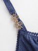Plus Size Surplice Ruched Leaf Buckle Lace Trim Lettuce Hem Ribbed Textured Tank Top -  