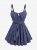 Plus Size Surplice Ruched Leaf Buckle Lace Trim Lettuce Hem Ribbed Textured Tank Top -  