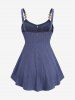 Plus Size Surplice Ruched Leaf Buckle Lace Trim Lettuce Hem Ribbed Textured Tank Top -  