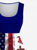Plus Size Patriotic American Flag Turtle Coconut Tree Print Hawaii 1950s Vintage Dress -  