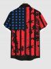 Chemise Boutonnée Drapeau Américain Imprimé avec Poche de Grande Taille - Rouge XL