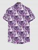 Chemise Boutonnée Chat Imprimé en Blocs de Couleurs avec Poche de Grande Taille pour Homme - Pourpre  XL