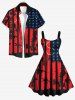 Plus Size American Flag Ink Painting Coconut Tree Print A Line Tank Dress -  