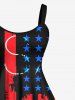 Plus Size American Flag Ink Painting Coconut Tree Print A Line Tank Dress -  