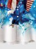 Plus Size Patriotic American Flag Eagle Watercolor Print Buttons Pocket Shirt For Men -  
