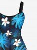 Robe Ligne A Fleur et Arbre Noix de Coco Imprimés sans Dos de Grande Taille - Noir 4X