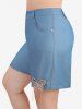 Plus Size Rhinestones Butterfly Tassel Pockets Shorts -  
