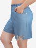 Plus Size Rhinestones Butterfly Tassel Pockets Shorts -  