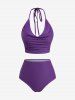 Ensemble de Haut Tankini Rose Lune Etoile et Champignon Imprimés de Grande Taille 3 Pièces - Pourpre  2X | US 18-20