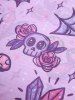 Plus Size Halter Ruched Tankini Top Moon Star Rose Flower Skull Mushroom Bat Print Skirt 3 Pcs Swimsuit Set -  