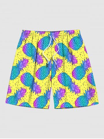 Plus Size Ombre Pineapple Pin Dot Print Hawaii Beach Shorts For Men - MULTI-A - M