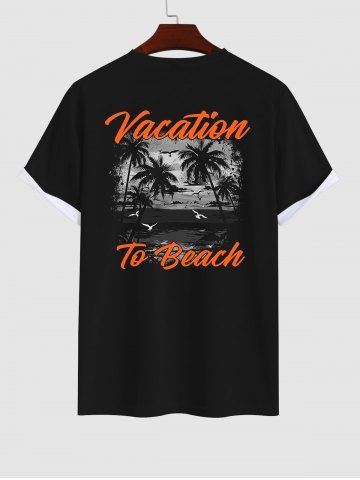 Men's Coconut Tree Seagull Vacation Print Hawaii T-shirt - BLACK - XS