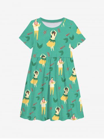 Kid's Hula Dancer Leaf Printed Hawaii Dress