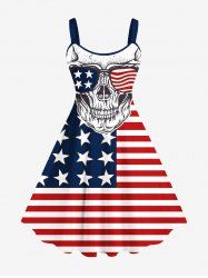 Plus Size Patriotic American Flag Skull Print Tank Dress -  