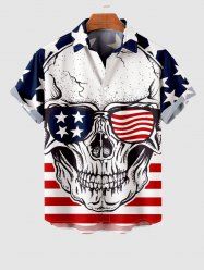 Plus Size Patriotic American Flag Skull Print Buttons Pocket Shirt For Men -  