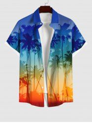 Chemise Boutonnée en Blocs de Couleurs Arbre de Noix de Coco Imprimé Grande Taille avec Poche - Multi-A 2XL