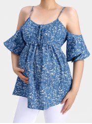 Plus Size Paint Splatter Print Lace Up Grommets Chains Cold Shoulder Maternity Blouse -  