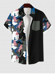Chemise Camouflage Drapeau Américain Imprimé en Blocs de Couleurs avec Poche de Grande Taille - Noir M