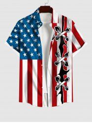 Chemise Imprimé Drapeau Américain 3D à Lacets à Poches Grande Taille pour Homme - Multi-A S