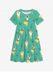 Kid's Hula Dancer Leaf Printed Hawaii Dress -  