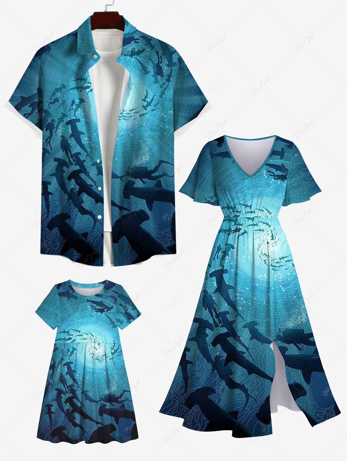 Discount Spiral Diver Fish Ombre Seabed Print Plus Size Matching Hawaii Beach Outfit For Family  