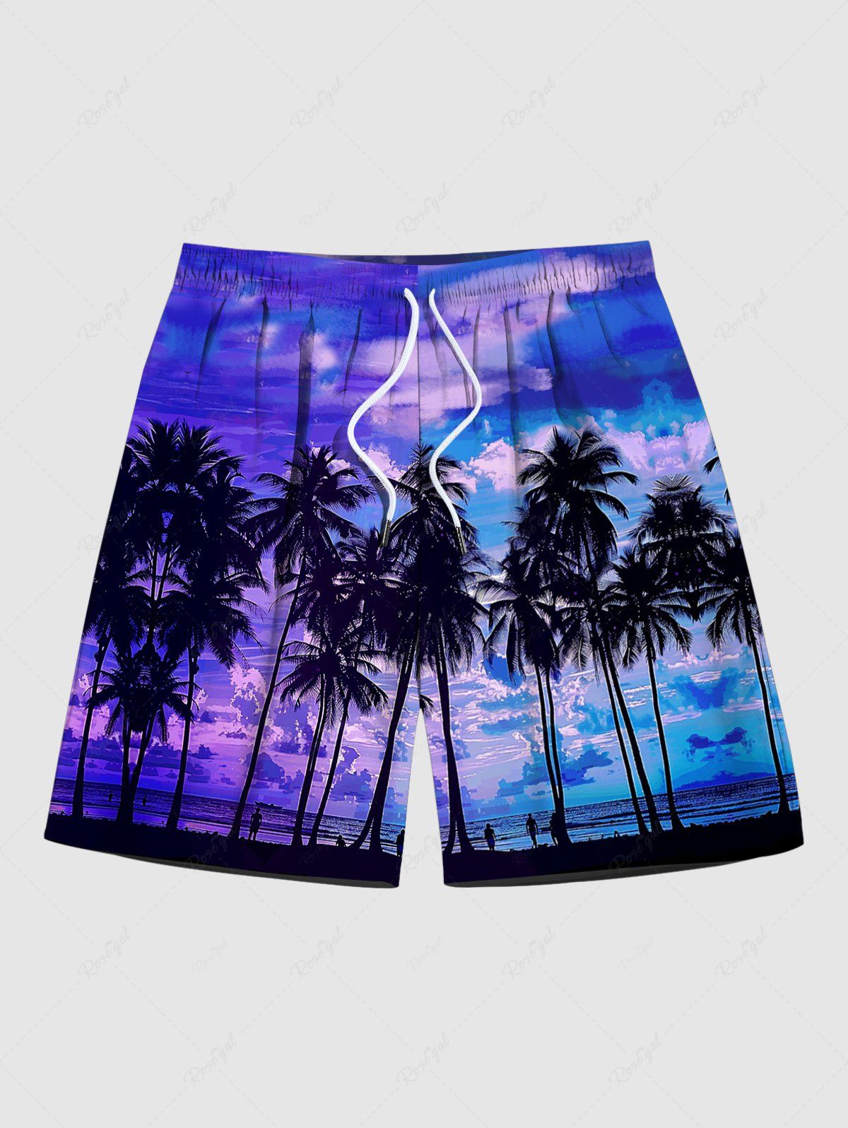 Shop Men's Coconut Tree Cloud Sea Print Pocket Beach Shorts  