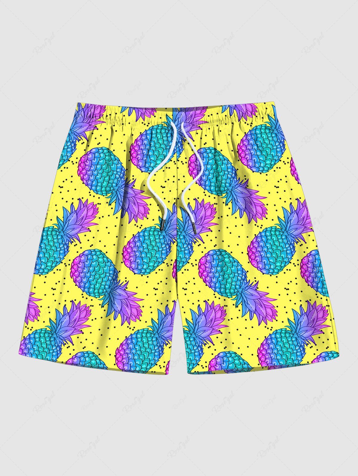 Cheap Plus Size Ombre Pineapple Pin Dot Print Hawaii Beach Shorts For Men  